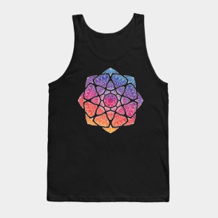 Sunset Watercolor Crystal Mandala - White Outline Tank Top